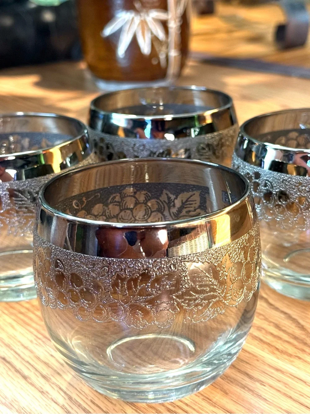 4 Vintage Dorothy Thorpe Roly Poly Glasses - Silver Fade Grape Design MCM